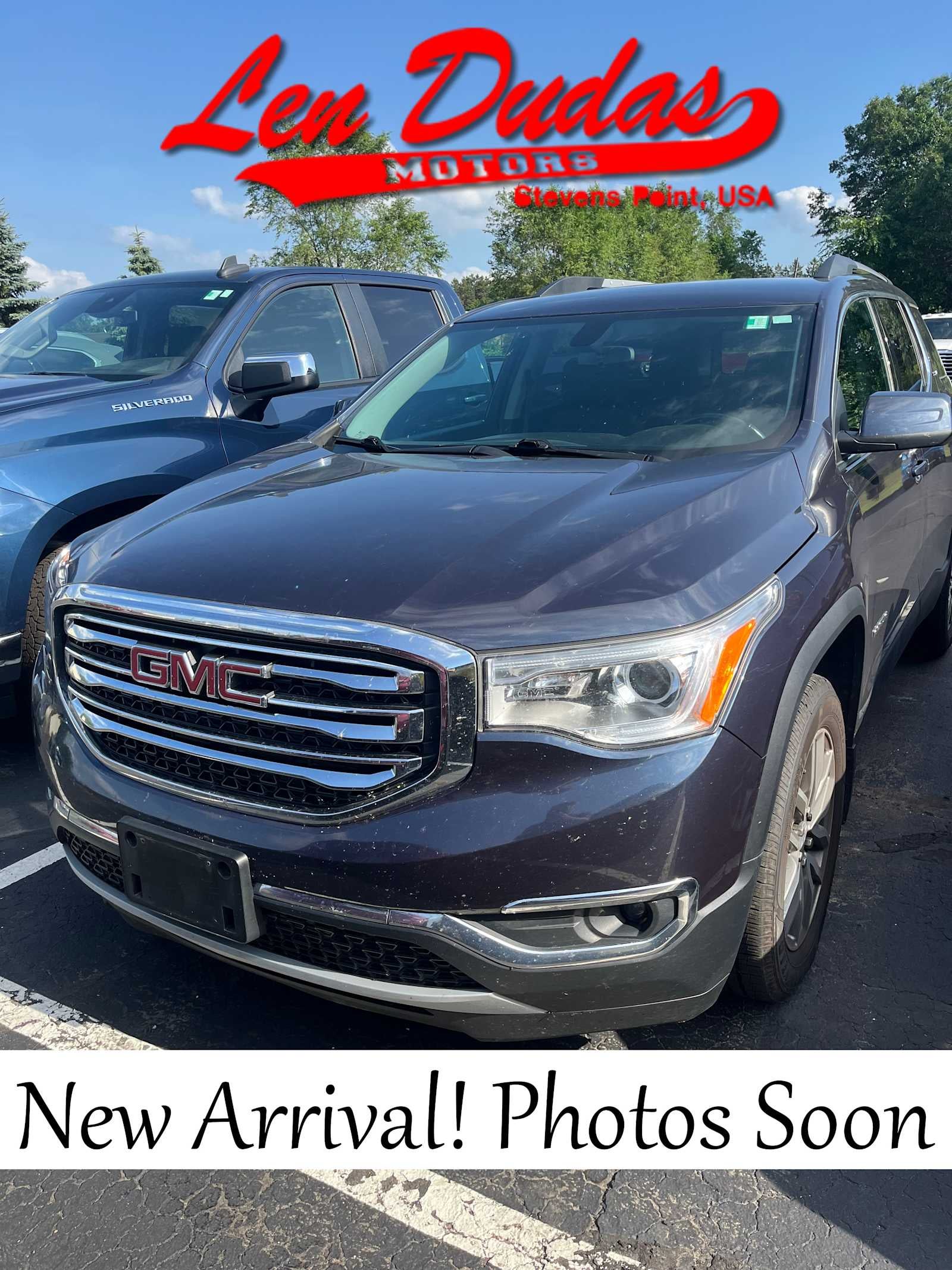2018 GMC Acadia SLE in Blue Steel Metallic — front three-quarter view